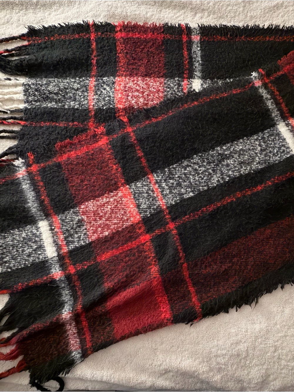 Steve Madden Red & Black Plaid Blanket Wrap Scarf